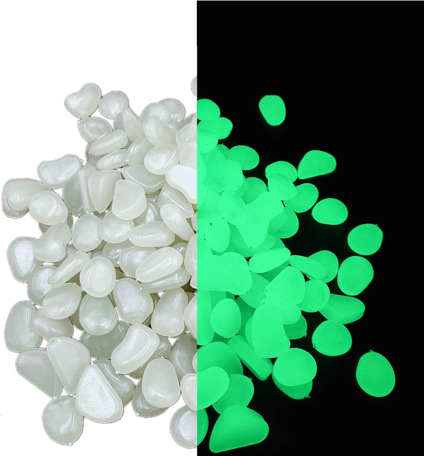 Glowing Rocks, Glow in The Dark Pebbles, Glow Decorative Stones Rocks, Luminous Pebbles for Outdoor Decor, Garden Lawn Yard, Aquarium, Walkway, Fish Tank, Pathway1.1lb，150pcs（ Yellow green(white)) : Garden & Outdoor