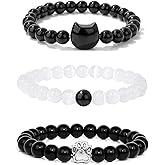 Crgwxzl 3Pcs Money Attraction Cat Feng Shui Bracelets For Women,Natural Black Obsidian Spiritual Stone Beaded Bracelets Healing Crystal Cute Protection Good Luck Bracelets For Women Gifts For Women