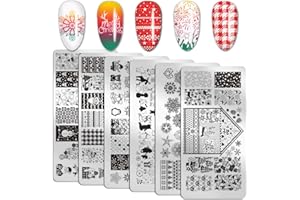 WOKOTO 6Pcs Christmas Nail Stamping Plates Nail Image Templates Set for Women Christmas Santa Claus Elk Snow Flakes Nail Stamp Plates Kit Stamping Plates for Nails Plates Nail Art Stamping Plates