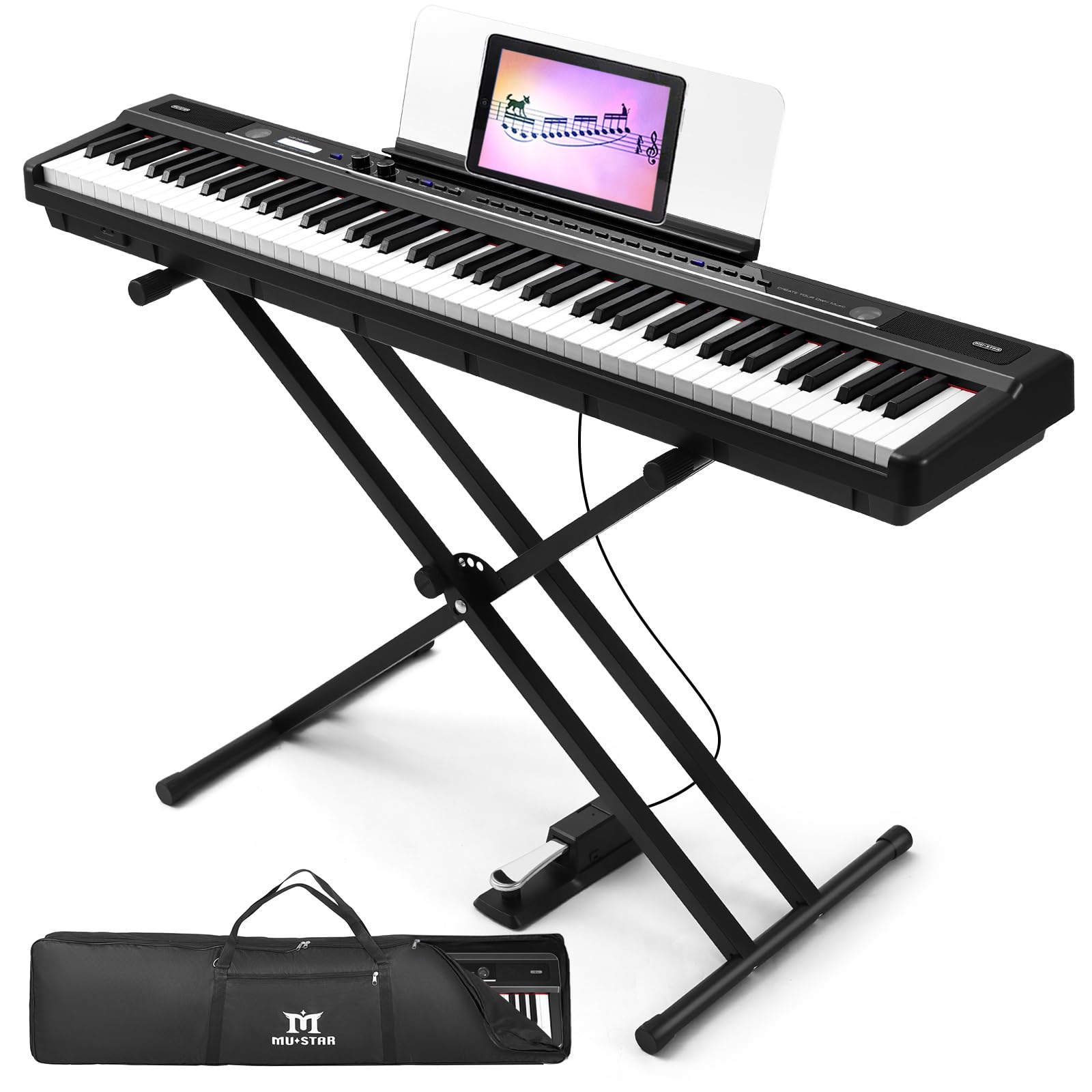 Photo 1 of **UNTESTED**
MUSTAR Digital Piano 88 Key Weighted with Stand, 88 Key Semi Weighted Keyboard Piano MEP-1700, Electric Piano Keyboard 88 Keys for Beginners, 2x25W Stereo Speakers, Case, Sustain Pedal, ABS, Black