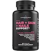 Livingood Daily Hair, Skin & Nails Supplement, 14-in-1 Formula with Biotin, Collagen, Keratin, Bamboo, Selenium, Folate, B12, Zinc and More, Beauty Supplement for Women & Men, Gluten Free, 60 Capsules
