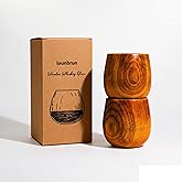 Wooden Bourbon Glass Set of 2, Handcrafted Oak Whiskey Tumblers with Gold-Foiled Gift Box | Natural Aroma, Unique Wood Grain | Premium Bourbon Gift for Men, Ideal for Birthday, Anniversary
