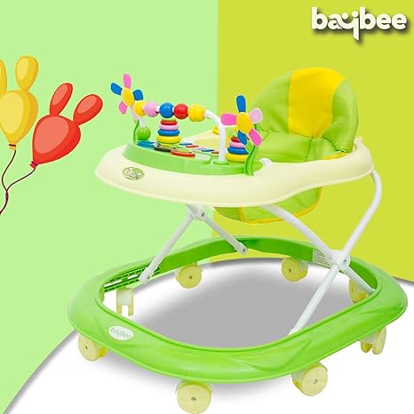 Baybee Tiny Bee Baby Walker Round Kids Walker for Babies Cycle with Adjustable Height and Musical Toy Bar Rattles and Toys Ultra Soft Seat-Activity Walker for Kid 6 Months to 2 Years (Green)