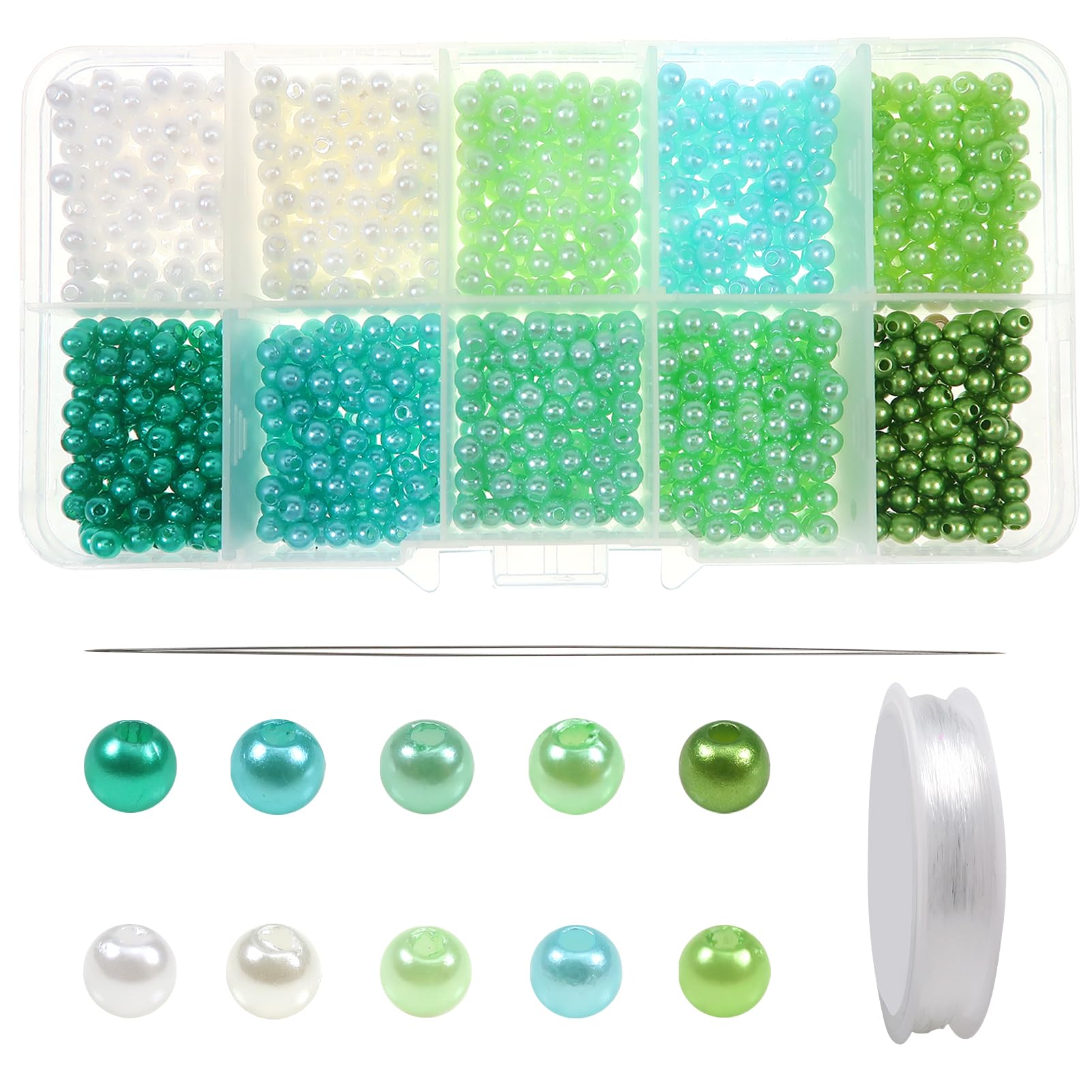 Toaob 1000 Pieces 4 mm Glass Beads Round Jewellery Beads Assorted Artificial Pearls Multicoloured Glass Beads Craft Beads with Elastic Jewellery Thread for Jewellery Making