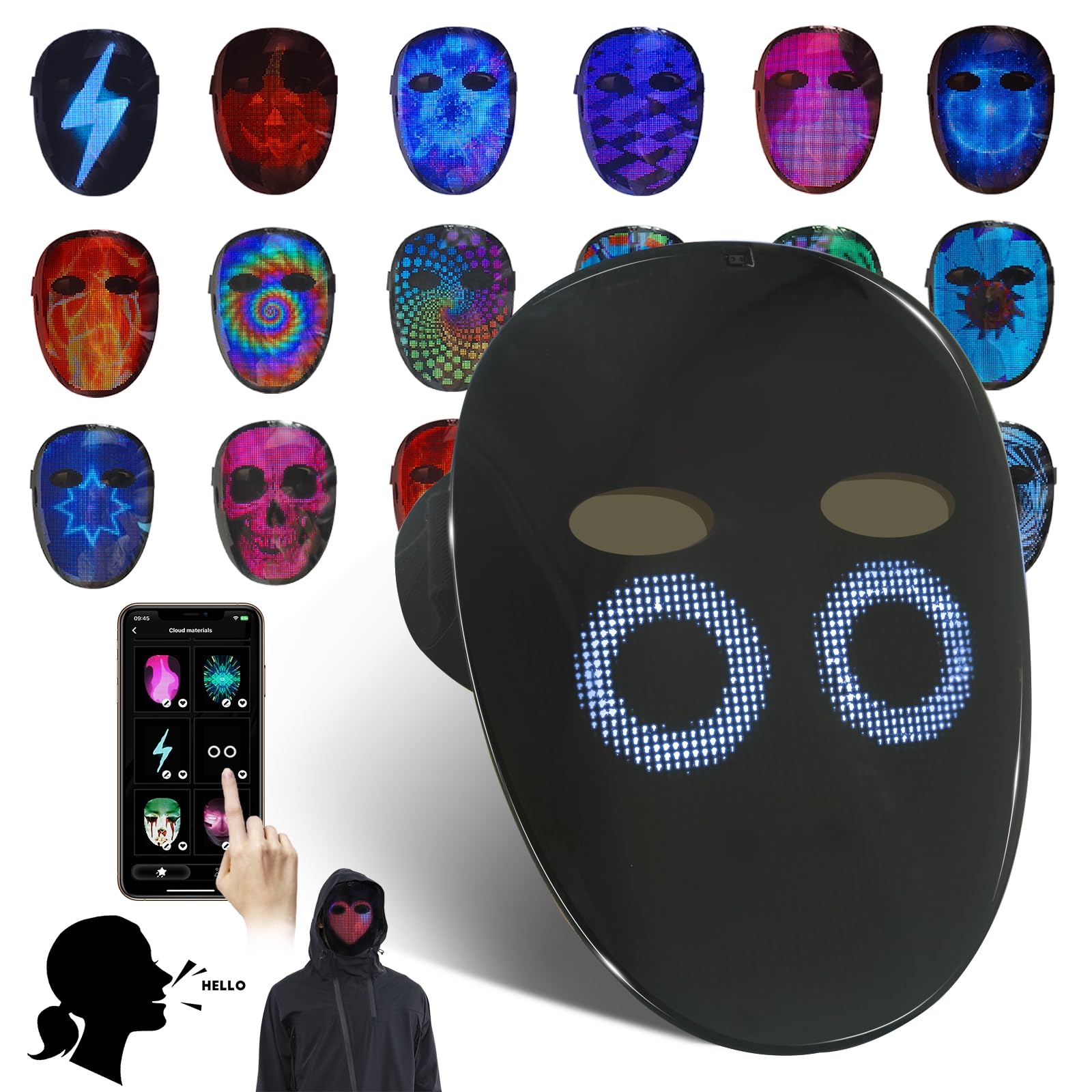 Photo 1 of MOYACA Led Mask with Voice Recognition Gesture Sensing, Light up Shining Mask with Programmable App Customize Patterns, Lighted Glowing Mask for Halloween Xmas Costume Party