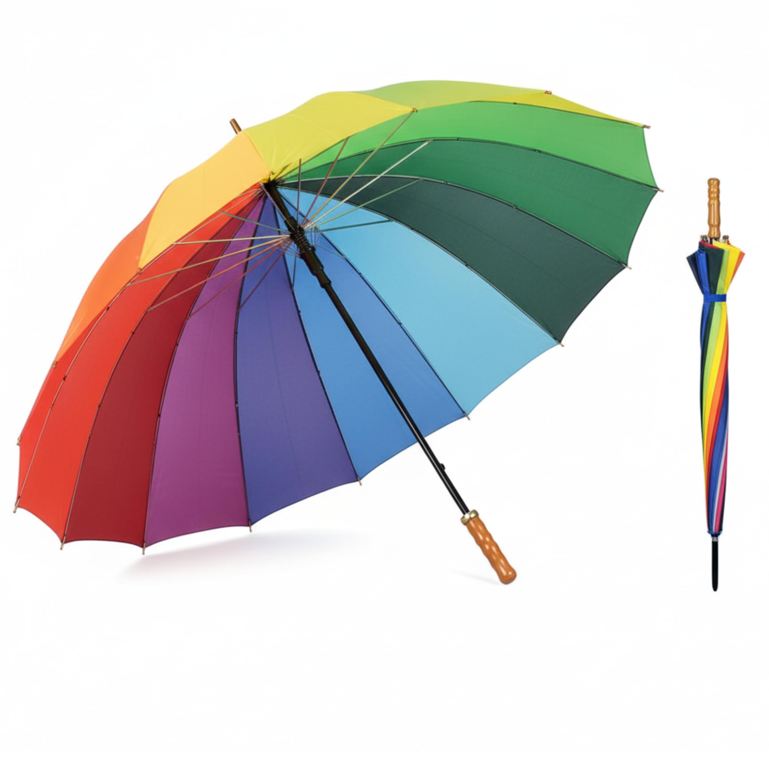 FUN FAN LINE - Large XXL Umbrella | Manual and Resistant Rain Umbrella with Wooden Handle | Ideal for Men and Women (Multicolor)