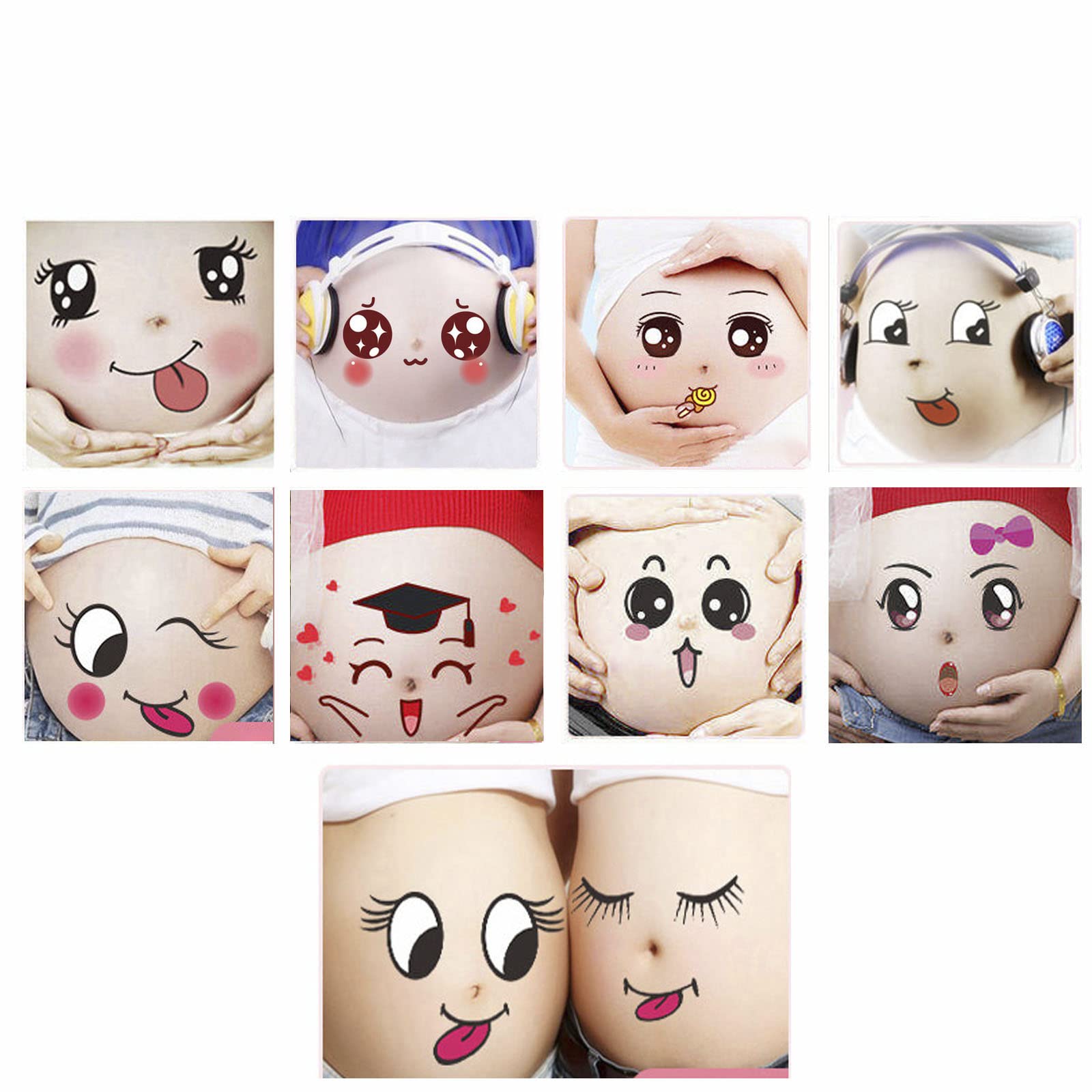Nirbffo Women Pregnant Body Belly Pregnancy Photographs Belly Painting Photo Cute Stickers Maternity Memento Photo Props 10Pieces/Set