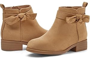 Coutgo Girls Toddler Bow knot Ankle Boots Low Chunky Heel Side Zipper Cute Dress Booties Little Big Kid