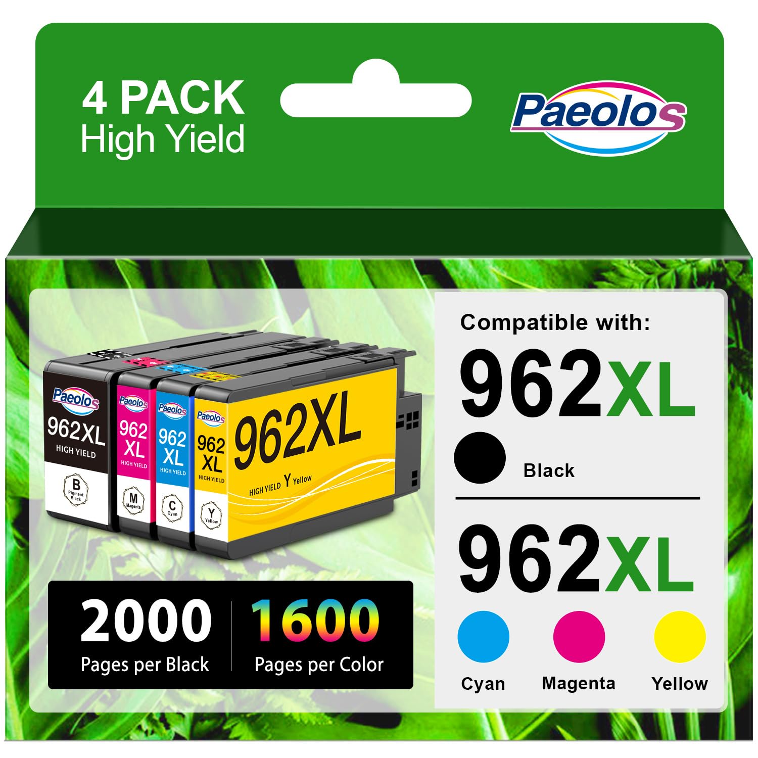 Photo 1 of Paeolos 962XL Ink Cartridges Replacement for HP 962XL Ink Cartridges Combo Pack 962 Ink for HP Officejet Pro 9010 Ink Cartridge 9015 9018 9020 Printer (Black, Cyan, Magenta, Yellow 4-Pack)