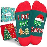 Happypop Christmas Socks - Santa Elf Snowman Gingerbread Xmas Gift with Greeting Card