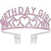 AOPRIE Pink Silver Birthday Crowns for Women Tiaras for Women Crowns for Girls Rhinestone Crystal Decor Headband