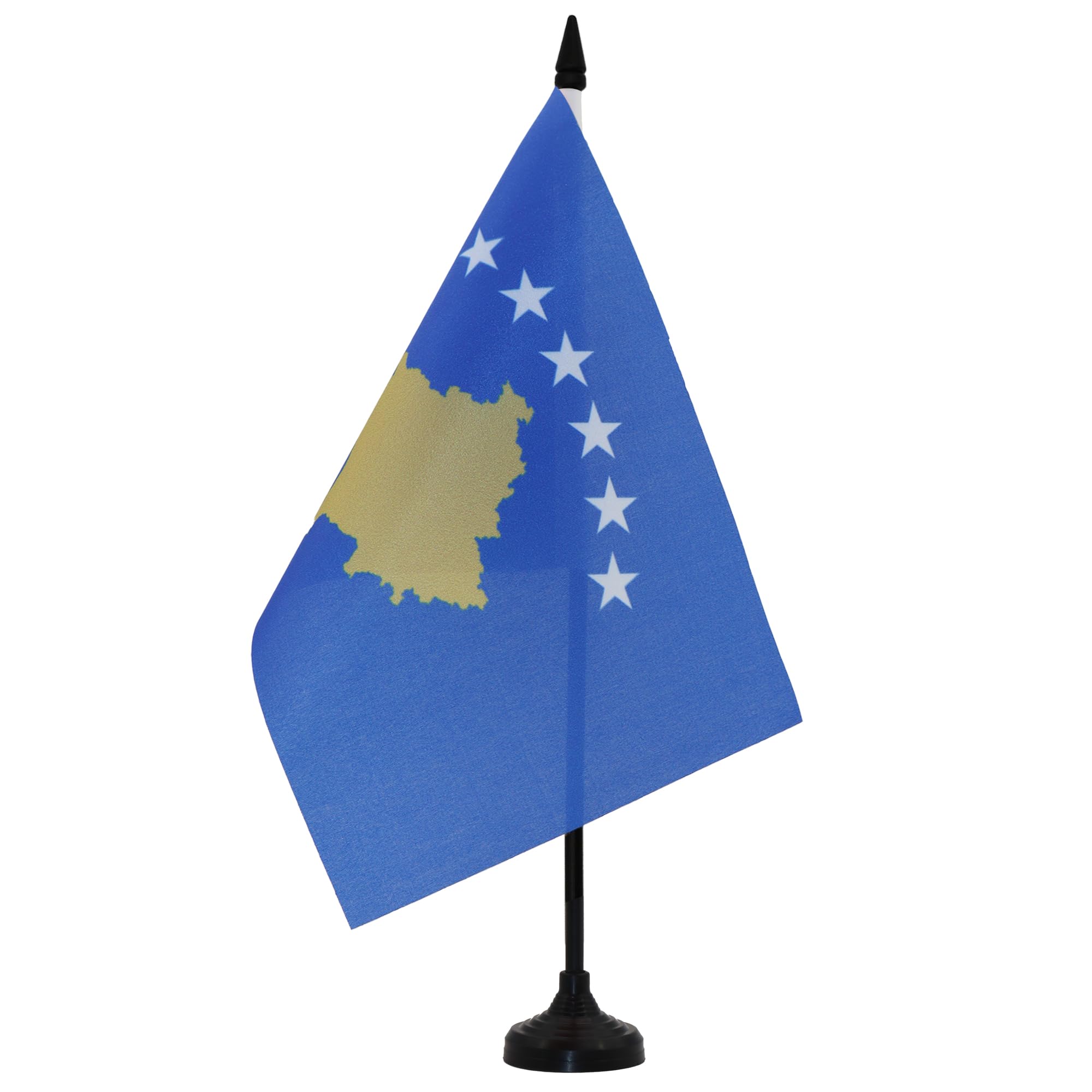 AZ FLAG Kosovo Table Flag 5'' x 8'' - Kosovar Office Decoration 100% Polyester 21 x 14 cm - Mini Desk Flag with Pole and Black Plastic Base