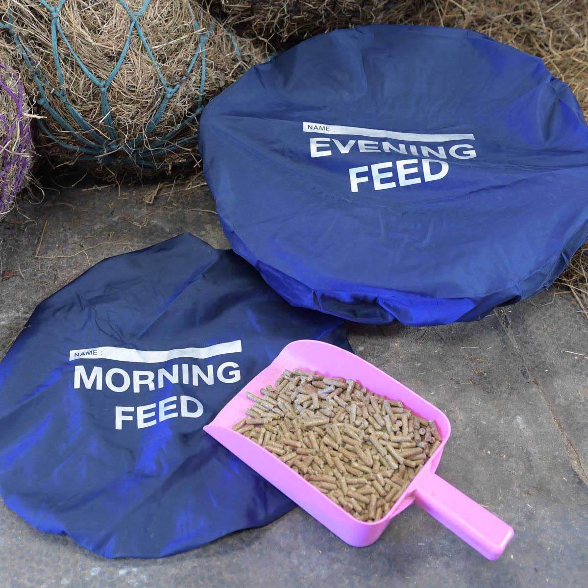 Masta Horse Feed Bucket Cover - 2 Pack with Morning / Evening Print, Blue