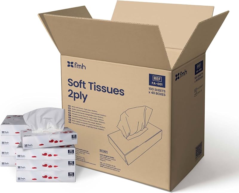 Farla Medical Facial Tissues 2-Ply, 100 Sheets x 40 Boxes, Dispenser Ready