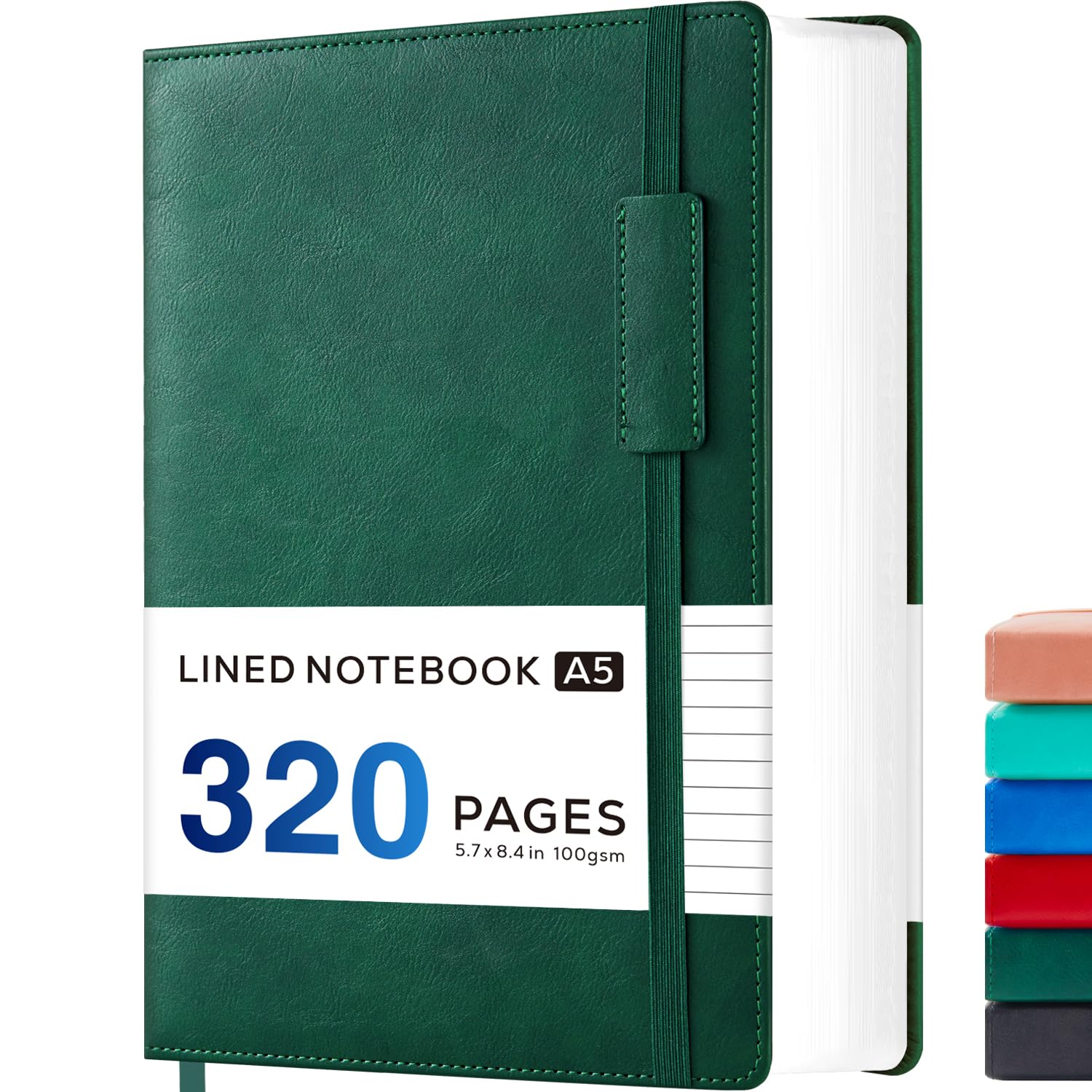 NIRMIRO A5 Notebook, Hardback Lined Journal for Writing Work, 320 Pages Thick Notebook with 100GSM Premium Paper, PU Leather Note Book Note Pad with Inner Pocket, Green — image 1