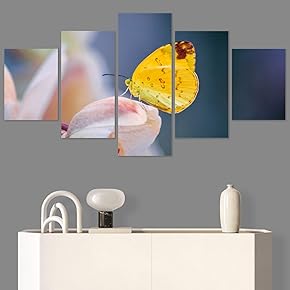 SIGNWIN 5 Panel Canvas Wall Art Birds Butterfly...
