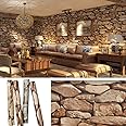 FOMEIL Rock Stone Wallpaper 374" X 20.8" Rustic Brick Retro Contact Paper 57 Sqft Decorative Wallpaper Wall Decoration for Bathroom Bedroom Kitchen Coffee Shops,Brown