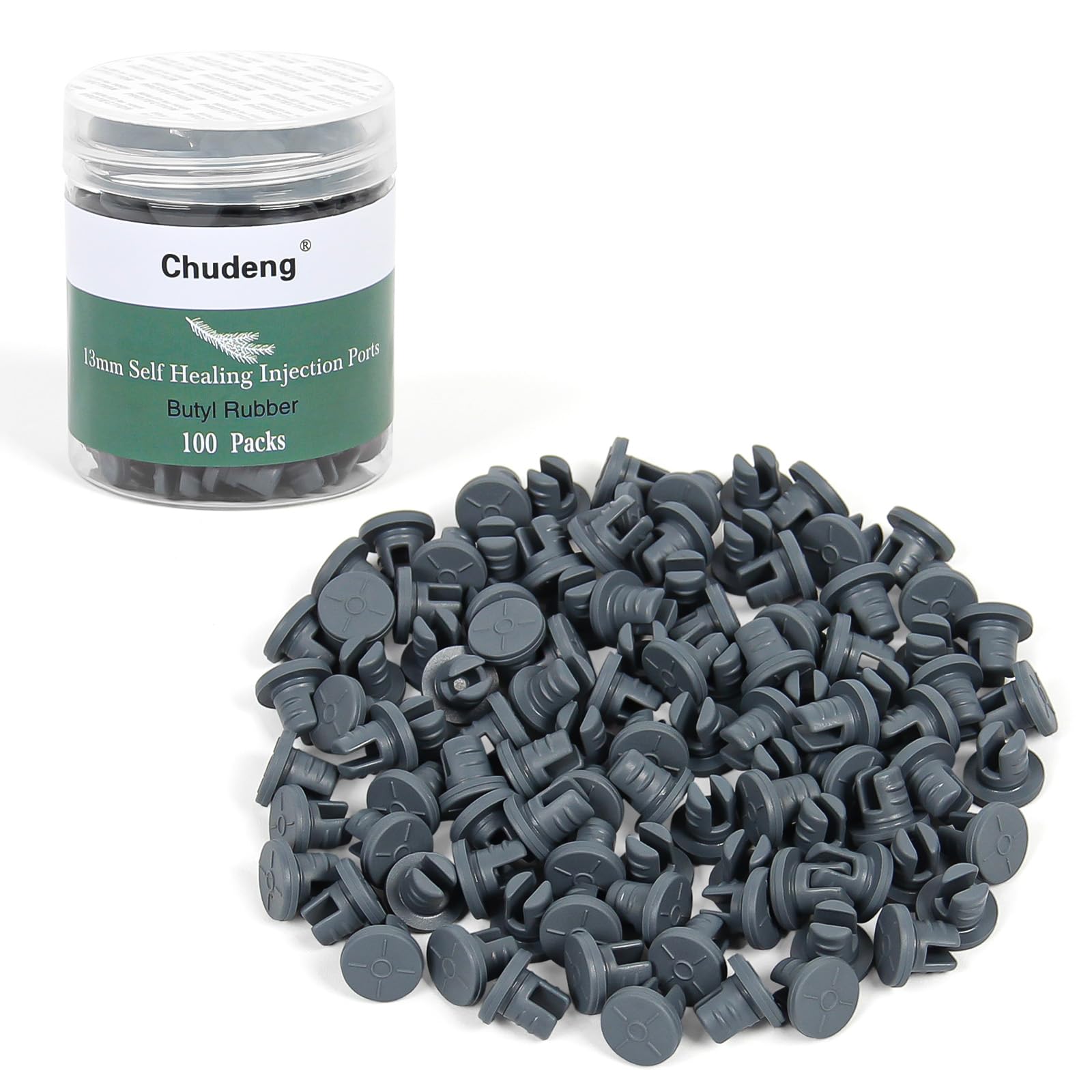 13mm Vial Rubber Stoppers-Two Legs(100 Count) Self Healing Injection Ports Solid Seal, for Glass Vial and Liquid Culture Jars, Can Be Sterilized by Steam and Repeated Used (13mm, two legs)