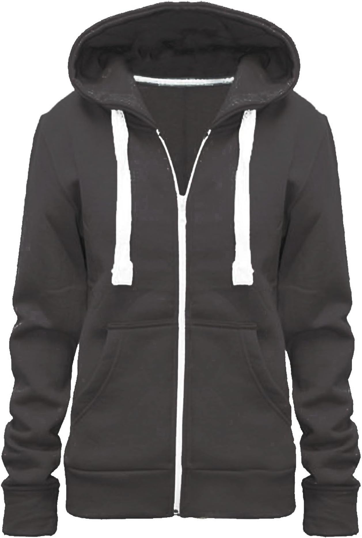 Ladies Girl WomensNEW Plus Size Zip Up Sweatshirt Hooded Hoodie Coat Jacket Top UK Size 8-28 (UK Size 12/L, Charcoal Grey)
