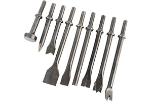 KUNTEC 9Pcs Pneumatic Chisel Tool Air Hammer Punch Chipping Bits Set 0.39 Inches Round Style Shank
