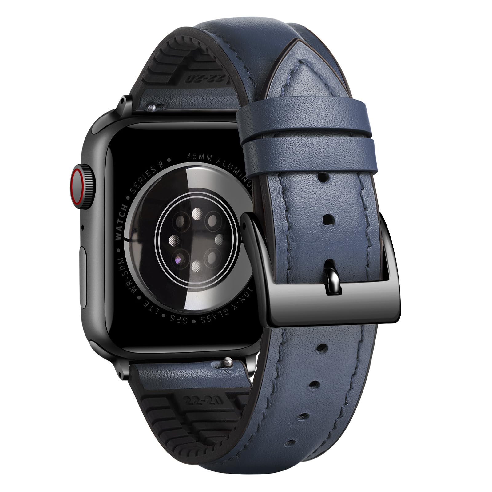 BINLUN Compatible with Apple Watch Bands Leather Soft Silicone Inner Hybrid Sweatproof 38mm 40mm 41mm 42mm Watch Strap for iWatch Ultra SE Series 11/10/9/8/7/6/5/4/3/2/1(Black Buckle,Deep Blue)