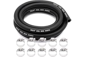 Jeemiter 3/8 Inch x 10FT Fuel Line Hose Push Lock Fuel Hose Rubber NBR SAE 30R7 300PSI with 10 Clamps
