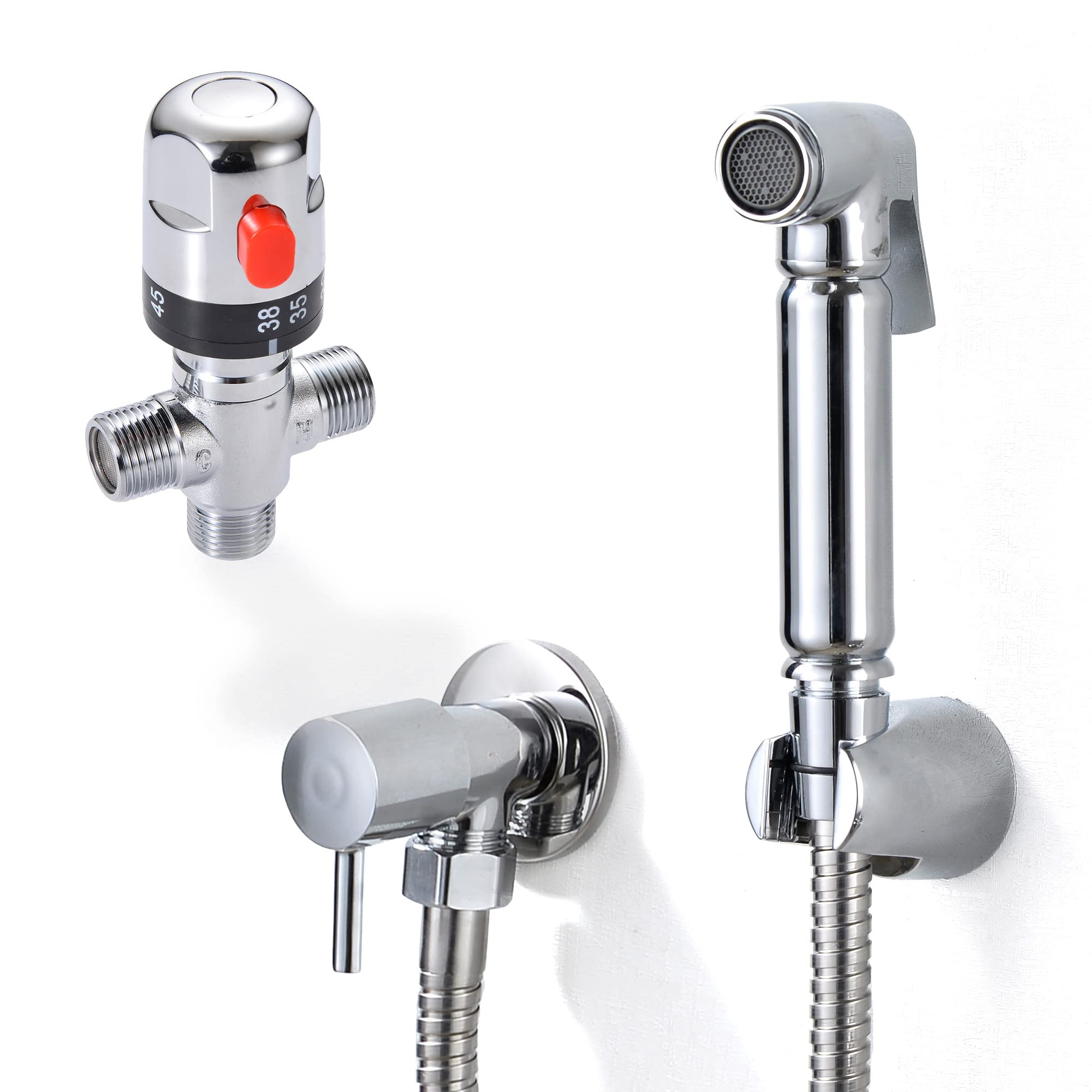 Xcel Home Thermostatic Chrome Brass Bidet Douche| Hygiene Toilet Spray Kit | Muslim Shattaf Shower Head | Adjustable Water Pressure | Eco-Friendly Bidet for Bathroom Personal Care