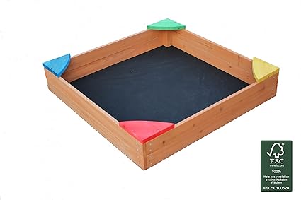 Pro-Manufactur Sandkasten, Sandkiste, Holzsandkasten lasiert mit Bodenplane und Abdeckung