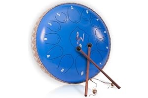 Steel Tongue Drum 12-Inch 13 Note with Glow in the Dark Stickers, Wise Harmony Blue Handpan Drum Instrument with Songs book 2 Mallets and Carrying Bag, Hand Drum in C-Key for Meditation