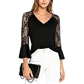 JJDreams Womens Lace Ruffle Sleeve Tops Elegant Crewneck Business Work Tunic Top Dressy Casual Loose Fit Blouses 2026