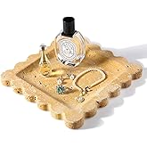 Travertine Scalloped Marble Tray, 7.8in Marble Vanity Tray, Premium Square Jewelry Dish for Perfume Earrings Keys Necklaces, 
