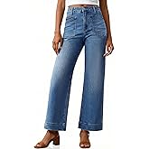 Cicy Bell Womens Cropped Wide Leg Jeans Stretchy High Waisted Trendy Capri Baggy Denim Ankle Pants with Pockets