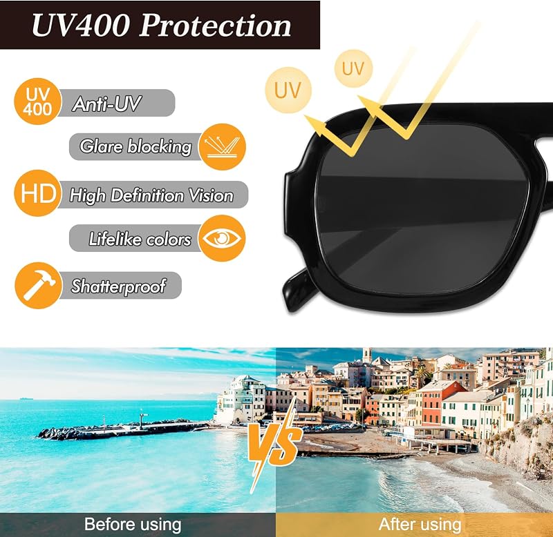 2 Stück Retro Square Sonnenbrille Damen Herren Nachtsicht Rechteckige Sonnenbrille UV400 Schutz Schutzbrille zum Autofahren