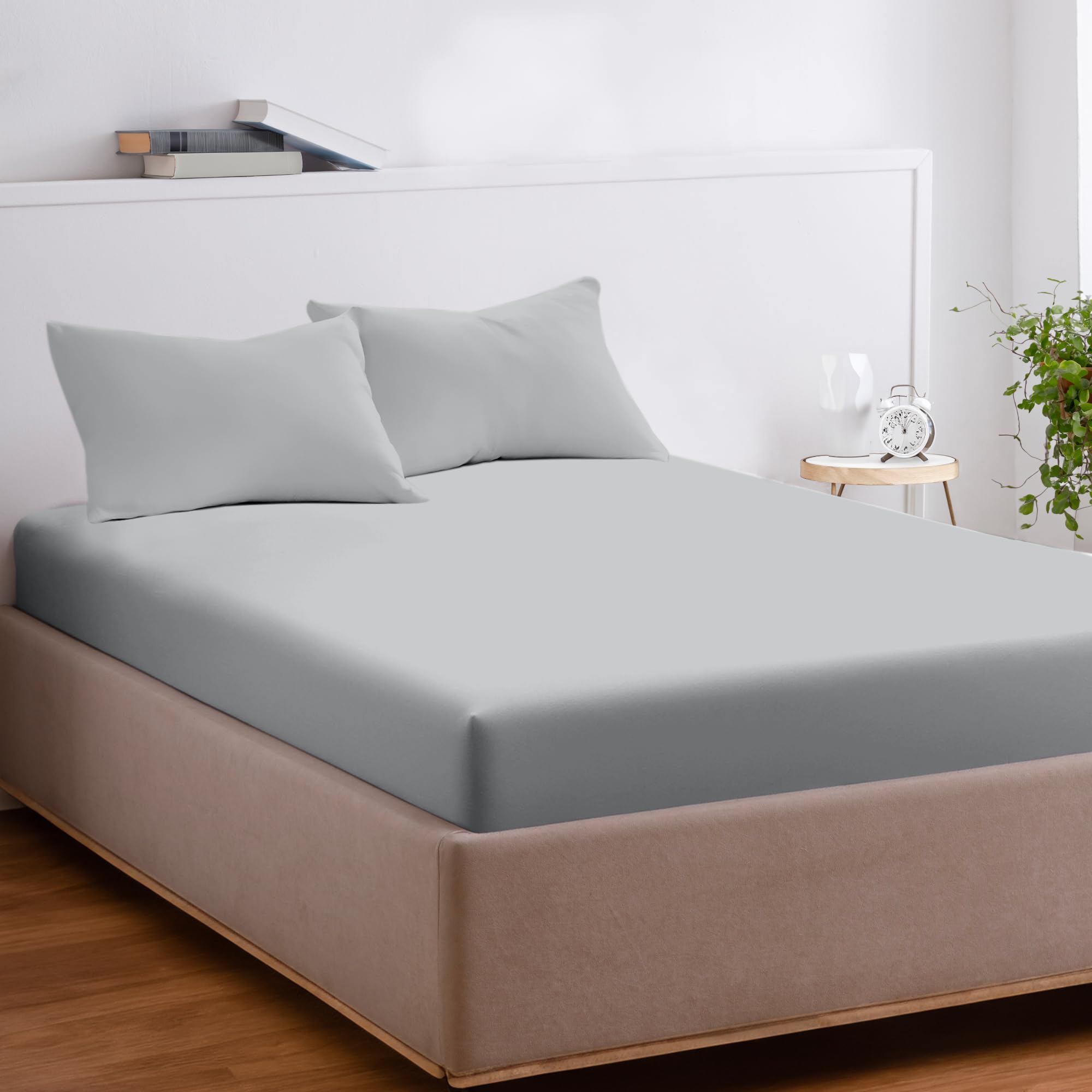 EKOSCIOUS 100% Tencel Lyocell Eucalyptus Sateen Soft Solid, Single Size, 18'' Deep Pocket Fitted Bed Sheet, Grey - Cool & Softer than Bamboo and Silk