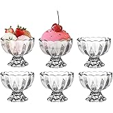 Vintage Glass Dessert Bowls, Ice Cream cups, 5oz Dessert cups, for Sundae, Fruit, Ice Cream, Pudding, small snacks,Condiment (6)