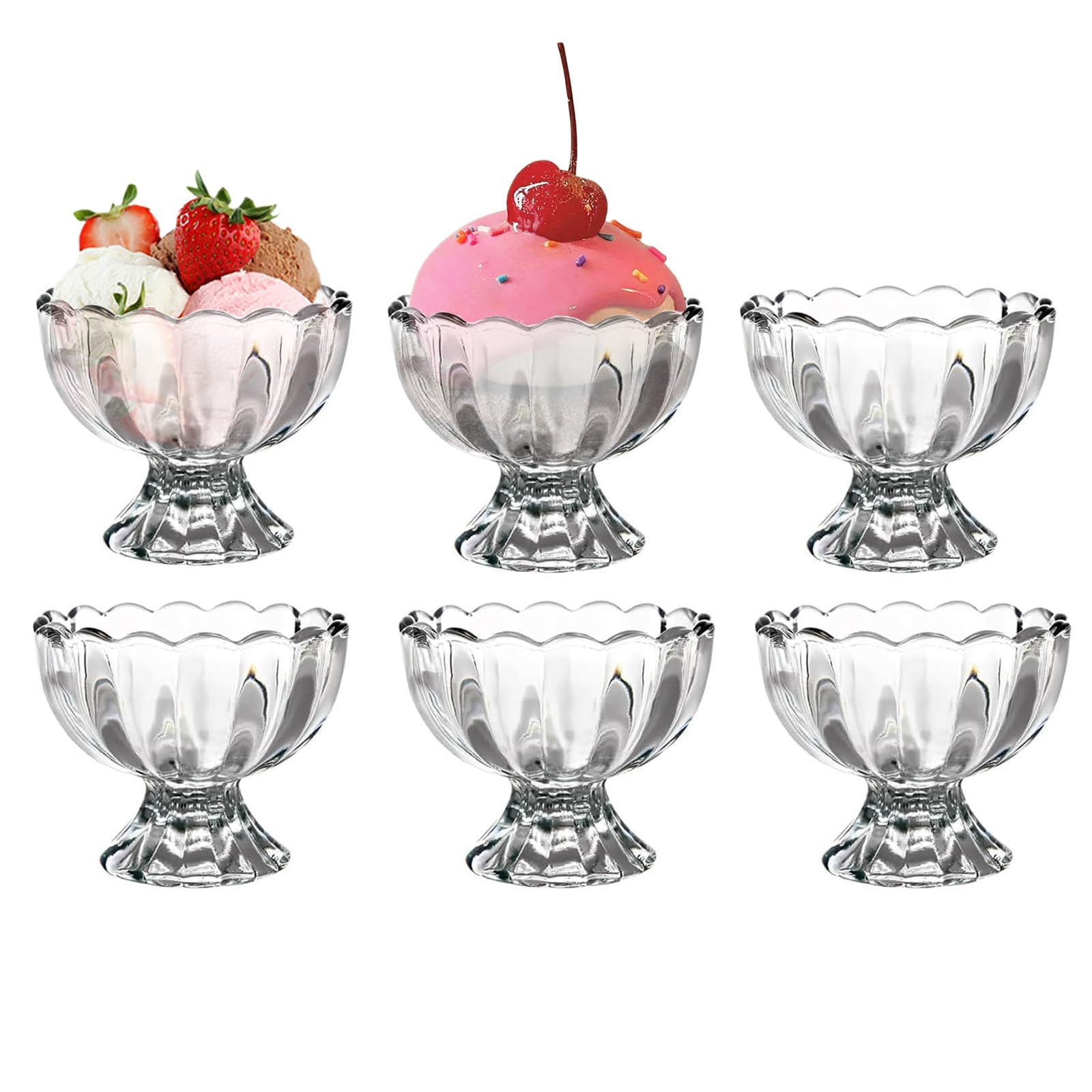 Photo 1 of Vintage Glass Dessert Bowls, Ice Cream cups, 5oz Dessert cups, for Sundae, Fruit, Ice Cream, Pudding, small snacks,Condiment (6)