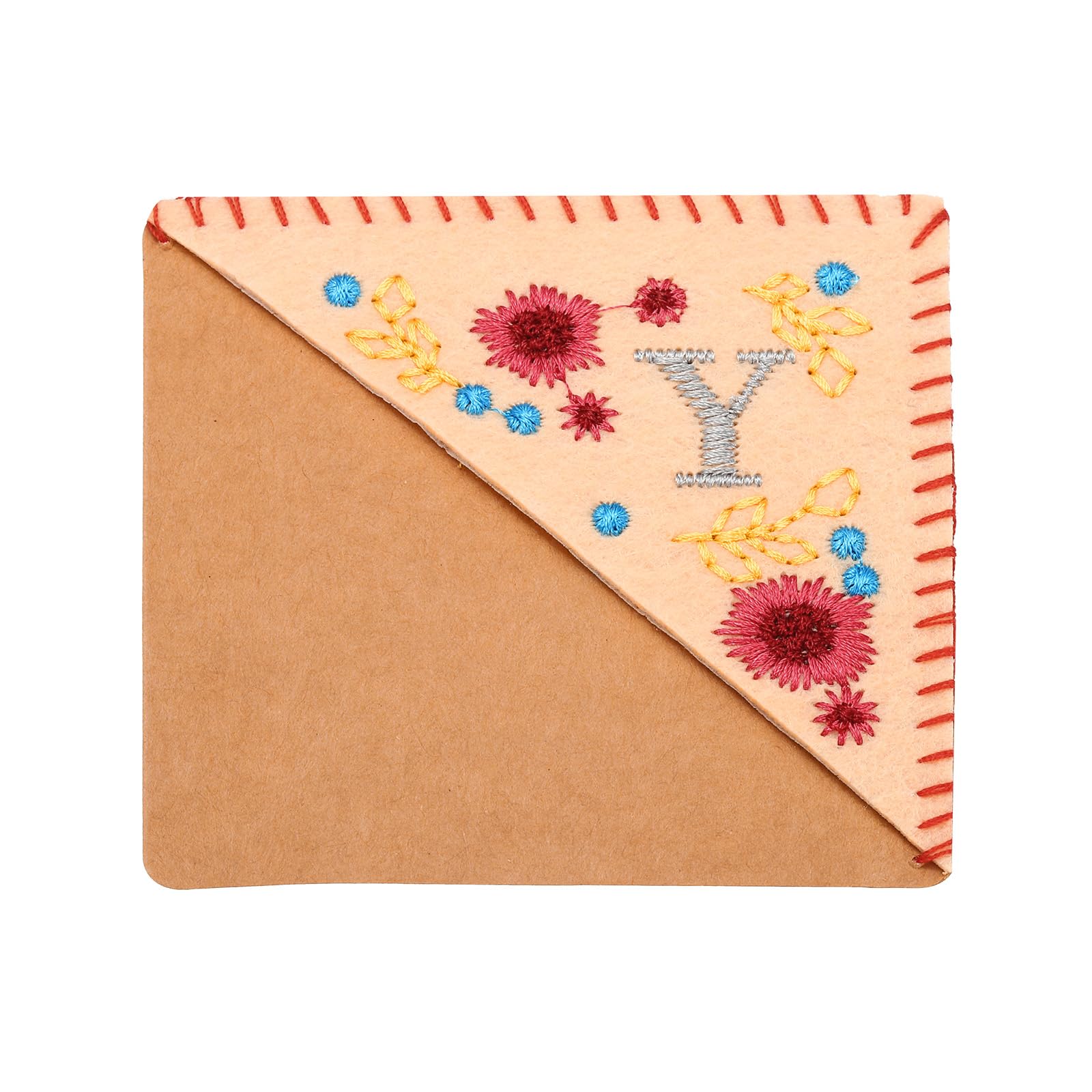 PATIKIL Personalized Embroidered Corner Bookmark, Cute Flower Felt Stitched Triangle Handmade Book Page Mark for Women Men Book Lover Teacher, Pink, Letter Y
