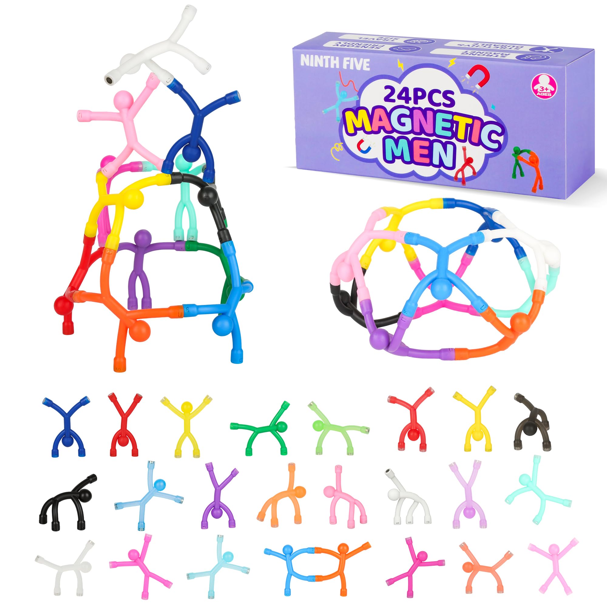 24Pcs Easter Egg Stuffers Magnet Men for Kids, Magnetic Travel Toys Sensory Fidget Toys for Toddler Kids, Magnetic People 12Pcs Solid&12Pcs Transparent Set Magnet Figures for Desk Fridge Classroom