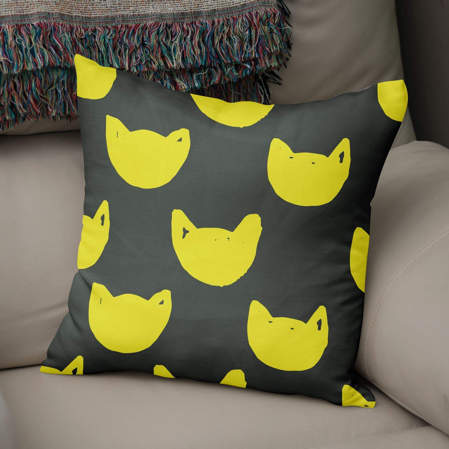 Bonamaison Decorative Cushion Cover Neon Yellow & Fume, Throw Pillow Covers, Home Decorative Pillowcases for Livingroom, Sofa, Bedroom, Size: 50x50 Cm - Designed and Manufactured in Turkey
