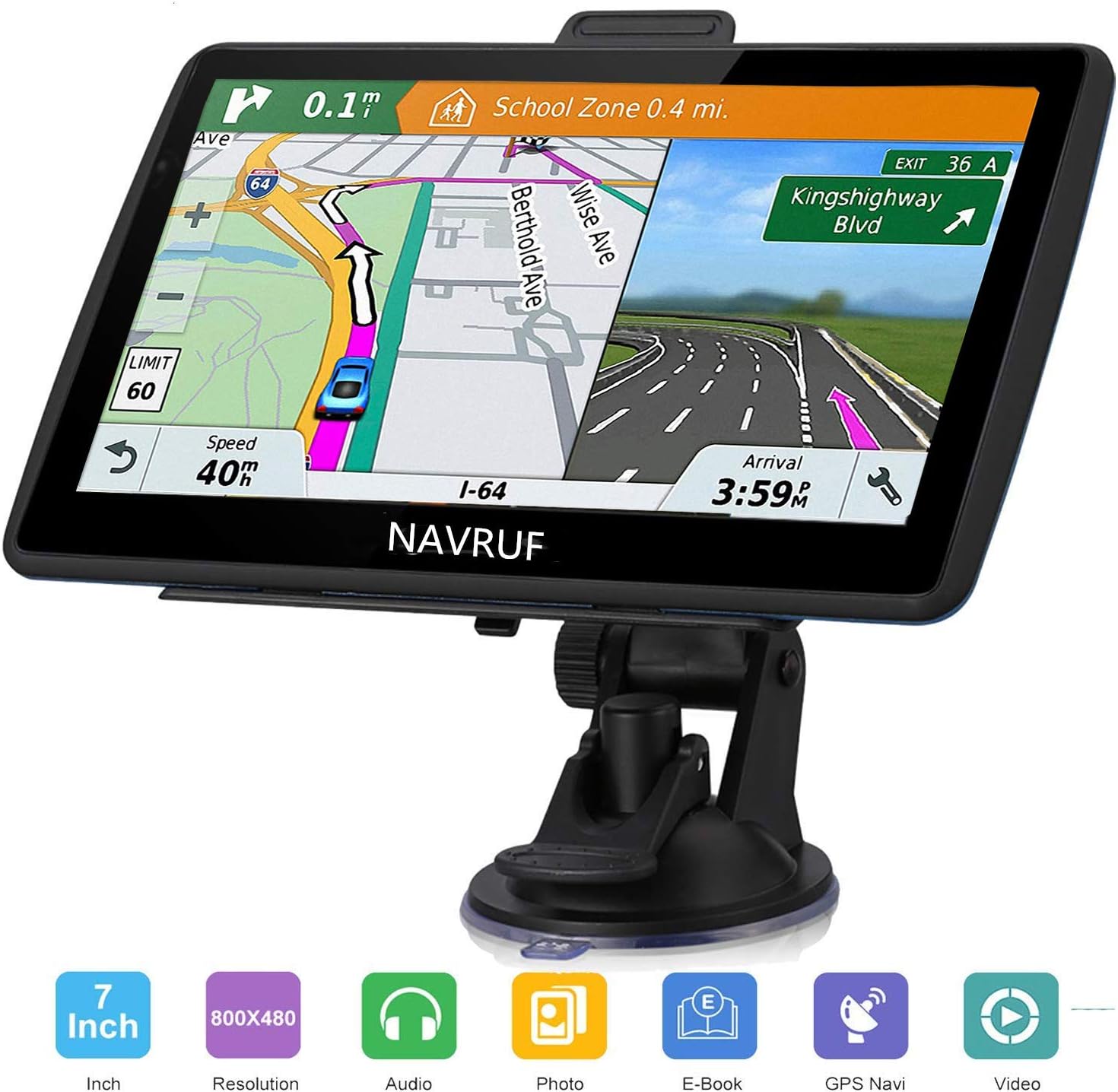 Sat Nav for Car, 7 Inch GPS Navigation Includes Postcodes, Speed Camera Alerts & POI Lane Assistance, Pre-lnstalled UK and EU 2019 Latest Maps Free Lifetime Updates