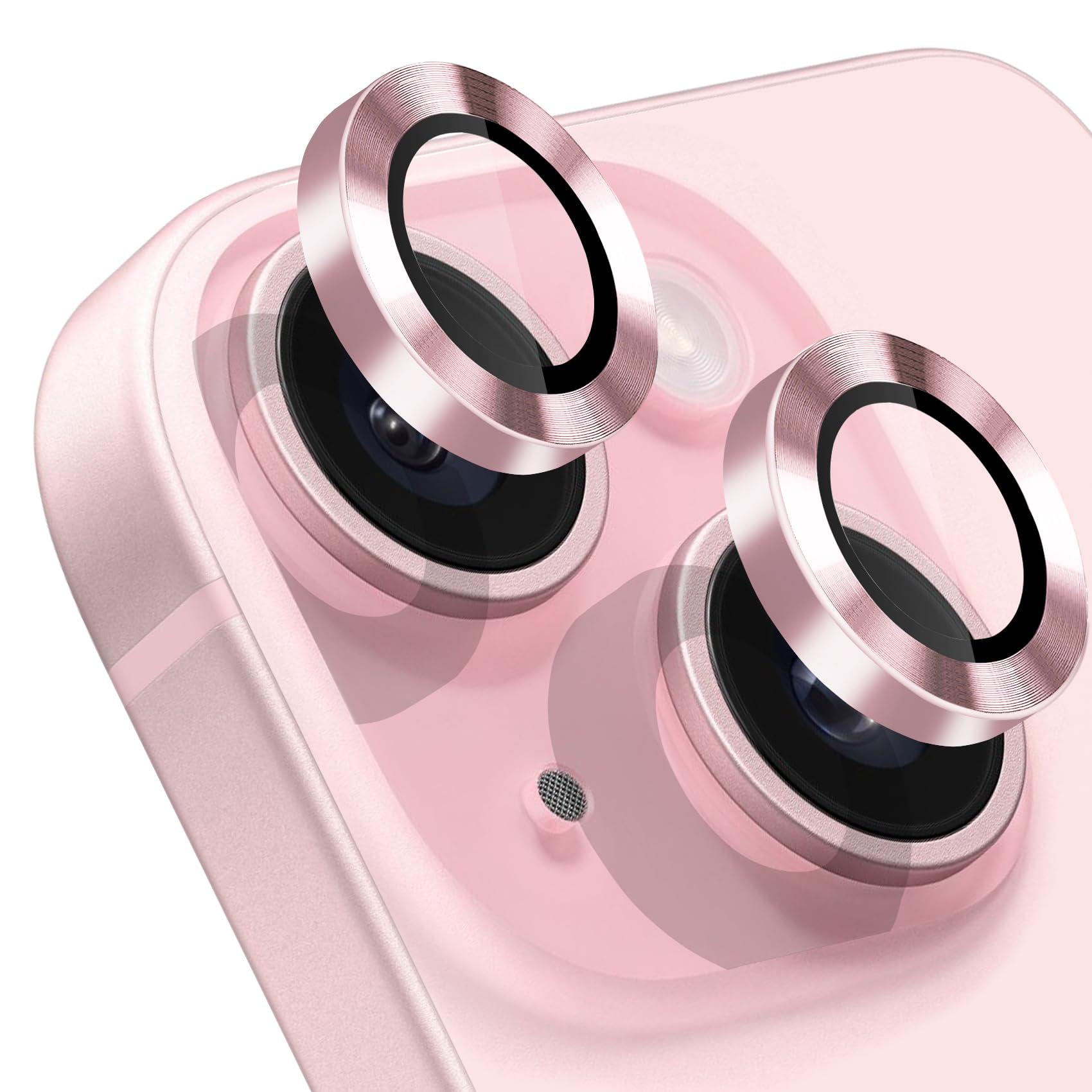 Hsefo Compatible with iPhone 15 and 15 Plus Camera Lens Protector, Anti-Scratch Lens Cover 9H Tempered Glass Metal Camera Screen Protector Shockproof Camera Ring for iPhone 15 and 15 Plus - 2 Pcs Pink