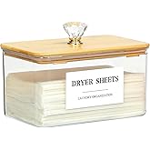 Dounozzi Dryer Sheet Holder with Lid, Clear Dryer Sheet Container, Dryer Sheet Dispenser with 4 Labels, Laundry Sheet Holder 