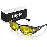suoso Night Driving Glasses Fit Over Eyeglasses for Men Women, Polarized Anti Glare Night Vision Glasses HD Yellow Lens