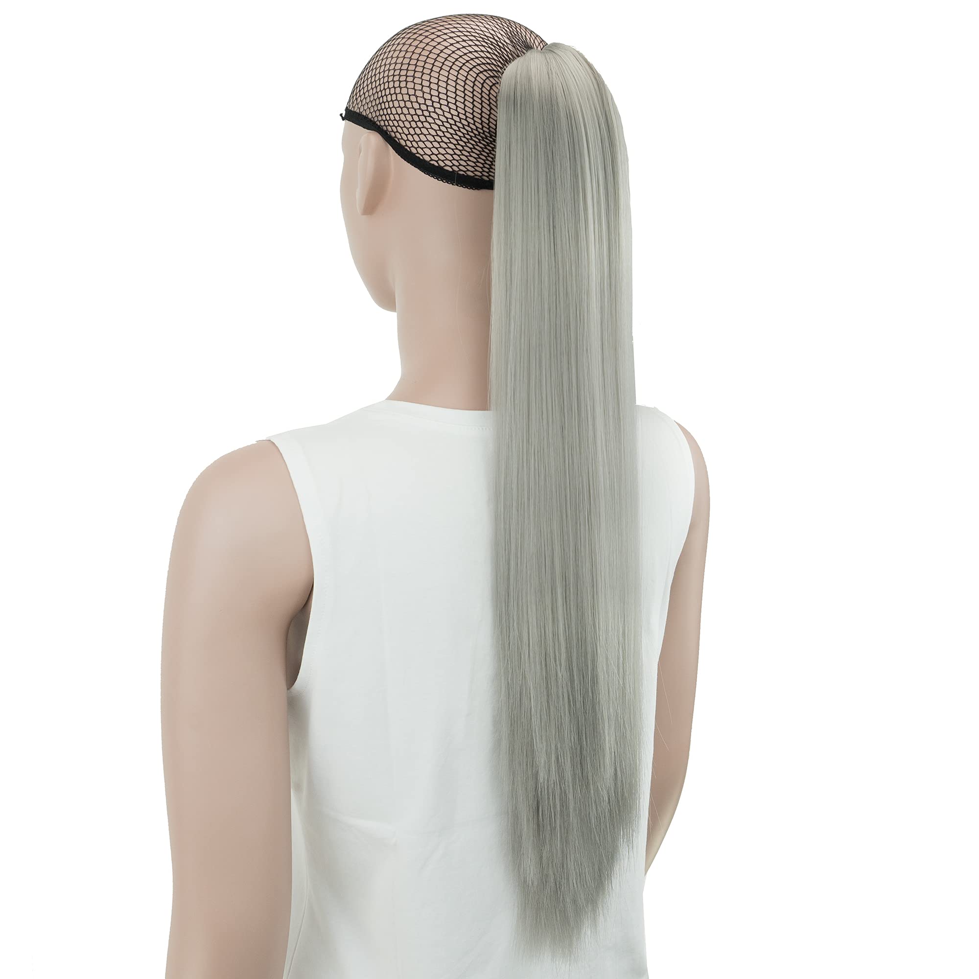IMISSU Thick Straight Jaw Claw Ponytail Hair Pieces Extensions Pony Tail Clip in Hairpiece 24 Inches (Straight Gray)