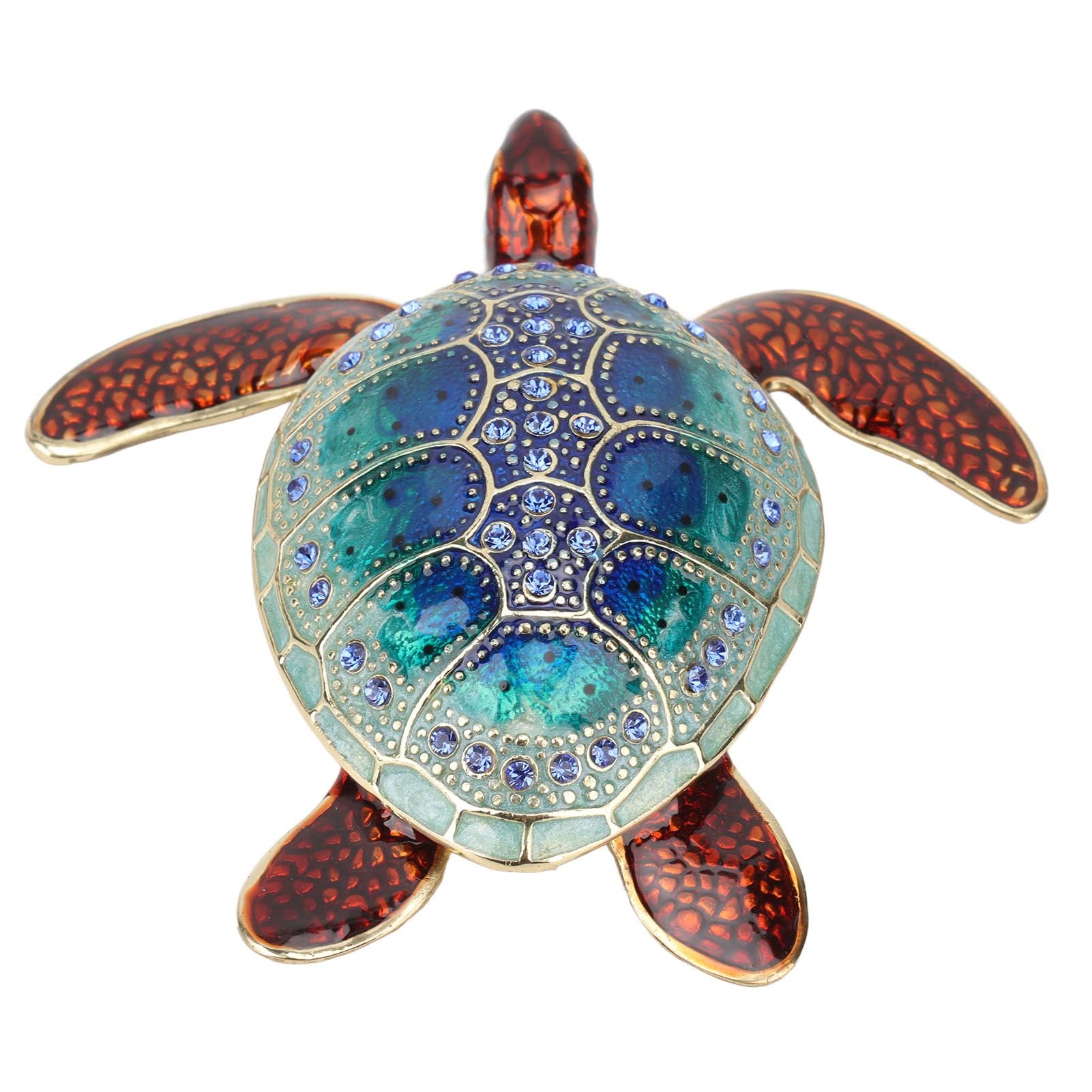 Zerodis Handmade Enamel Shape Rhinestone Turtles Jewelry Box Wooden Jewelry Box Storage Space Rustproof Bright Color Shiny Sea Turtles Ornament for Home Decor Gifts