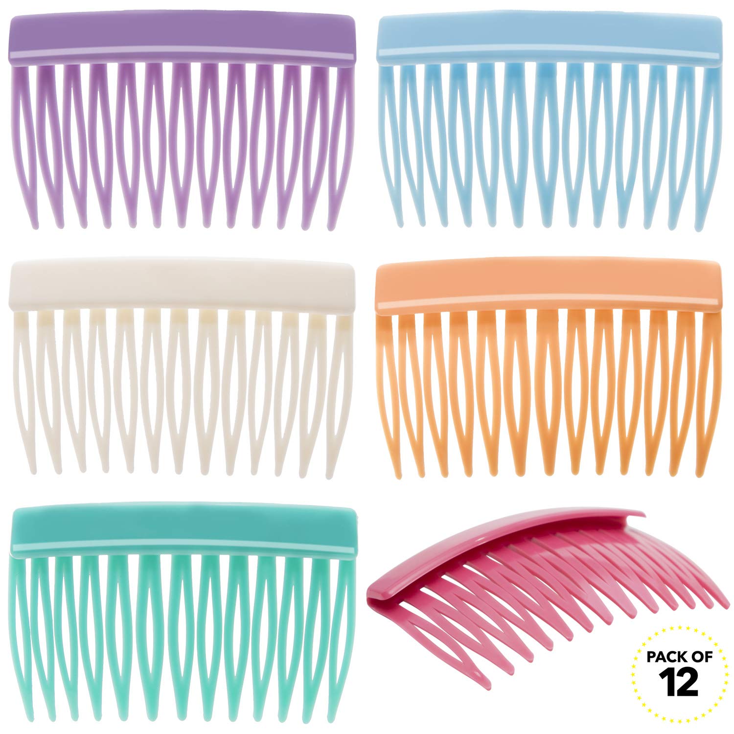 RC ROCHE ORNAMENT 12 Pcs Womens Girls Classic Side Slide Comb Premium Hair Accessory Pin Wide Teeth Solid Plastic Combs Bridal Pins Beauty Fashion Accessories, Medium Pastel Multicolor : Beauty
