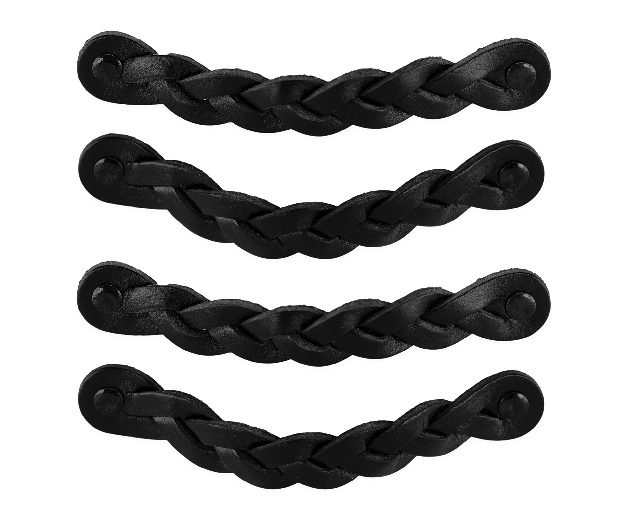Brute Strength - Leather Handles for Furniture - Braided - Black - 4 pcs - 16,5 x 2,5 cm - Cabinet Handle, Door Handle for Kitchen, Bathroom, cabinets, Dresser, Wood