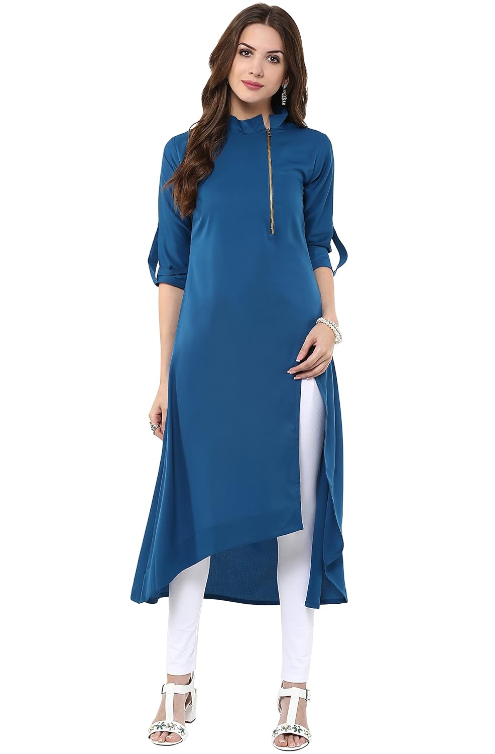 janasya women's blue indo western crepe kurti