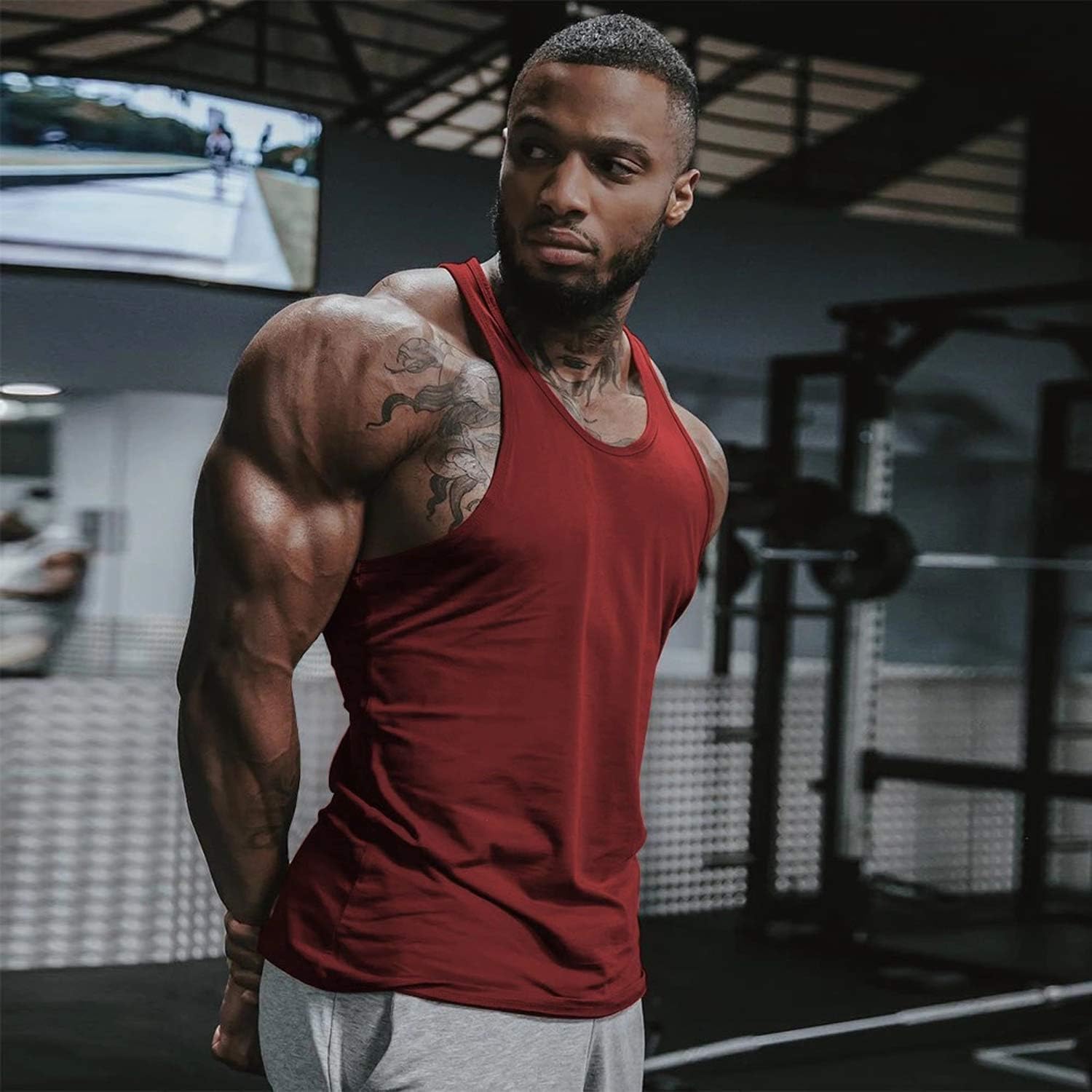LecGee Men's 2 Pack Tank Top Workout Gym Muscle Tee Fitness Y-Back Vest Bodybuilding Stringer Sleeveless T-Shirt: Clothing