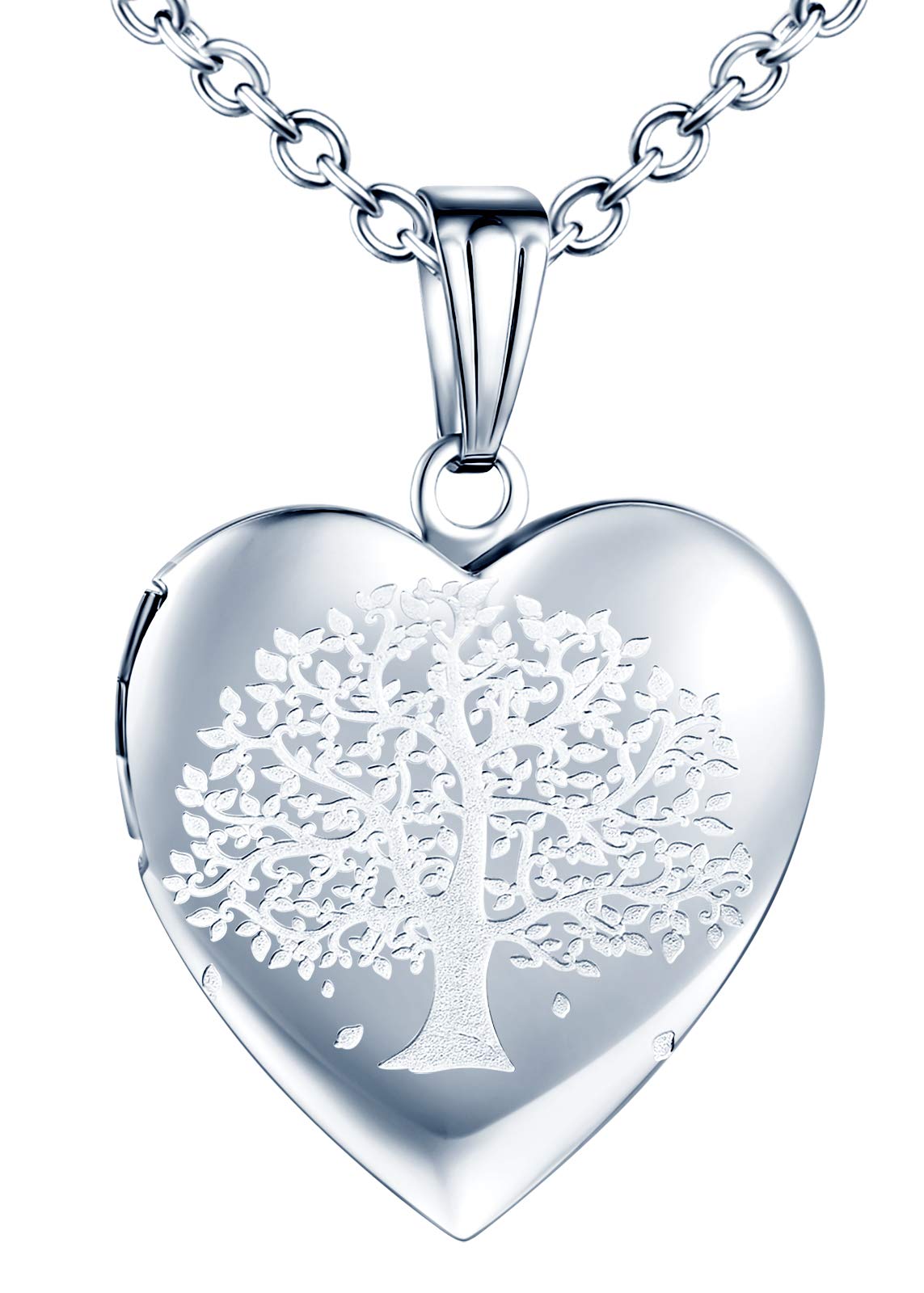 CPSLOVE Heart Photo Necklace Pendant, Stainless Steel Women's Girl's Necklace Pendant, Tree of Life Necklace, Memorial Necklace, Can Open and Place Photos, Carving The Tree of Life Pattern